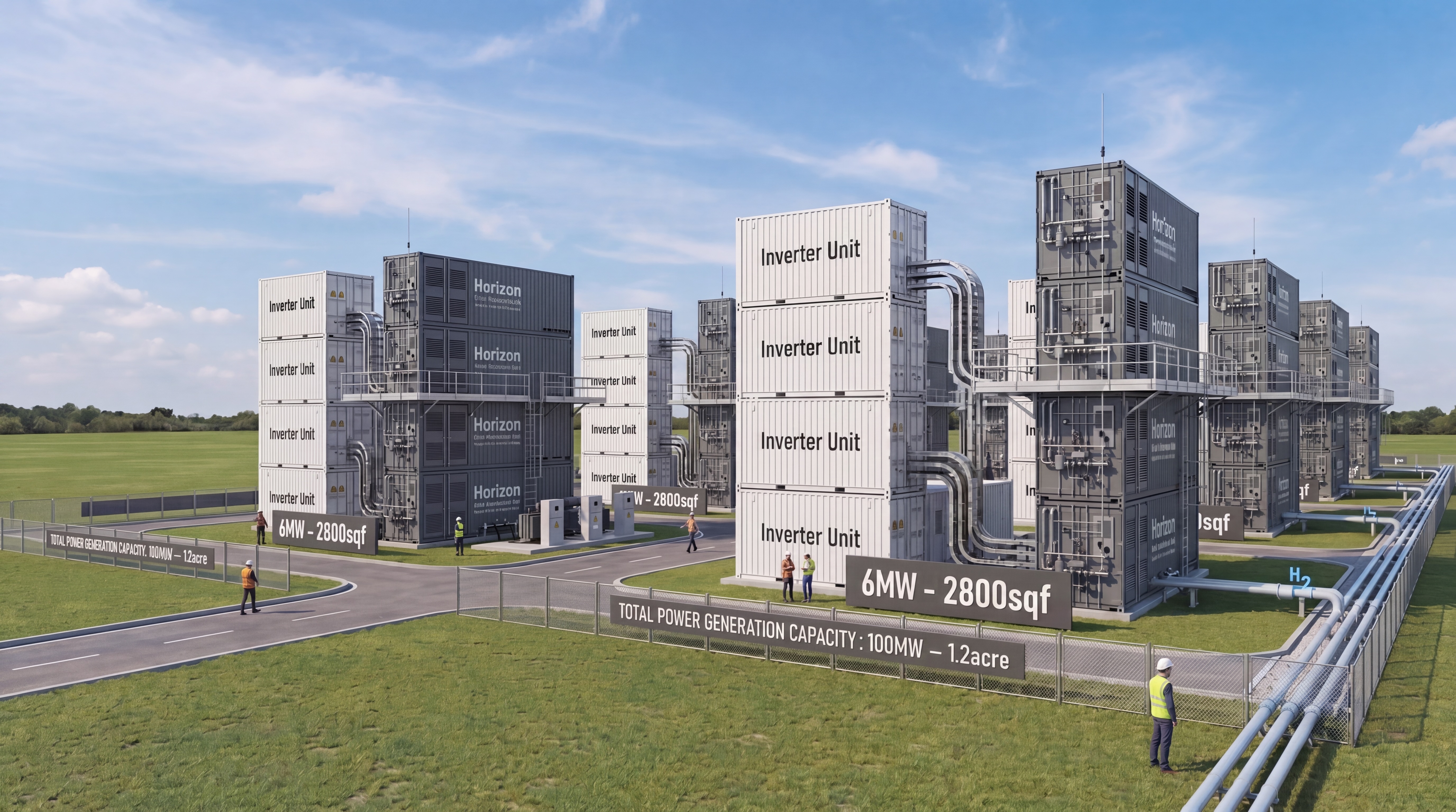 Horizon 100MW hydrogen power plant on 1.2 acres