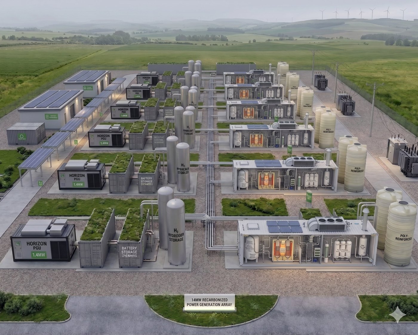 On-site ammonia reforming to hydrogen at a Horizon array
